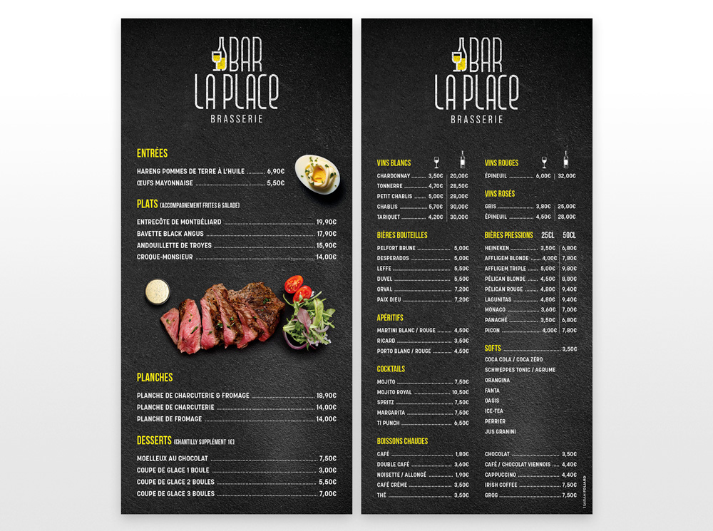 Carte menu Bar La Place Brasserie